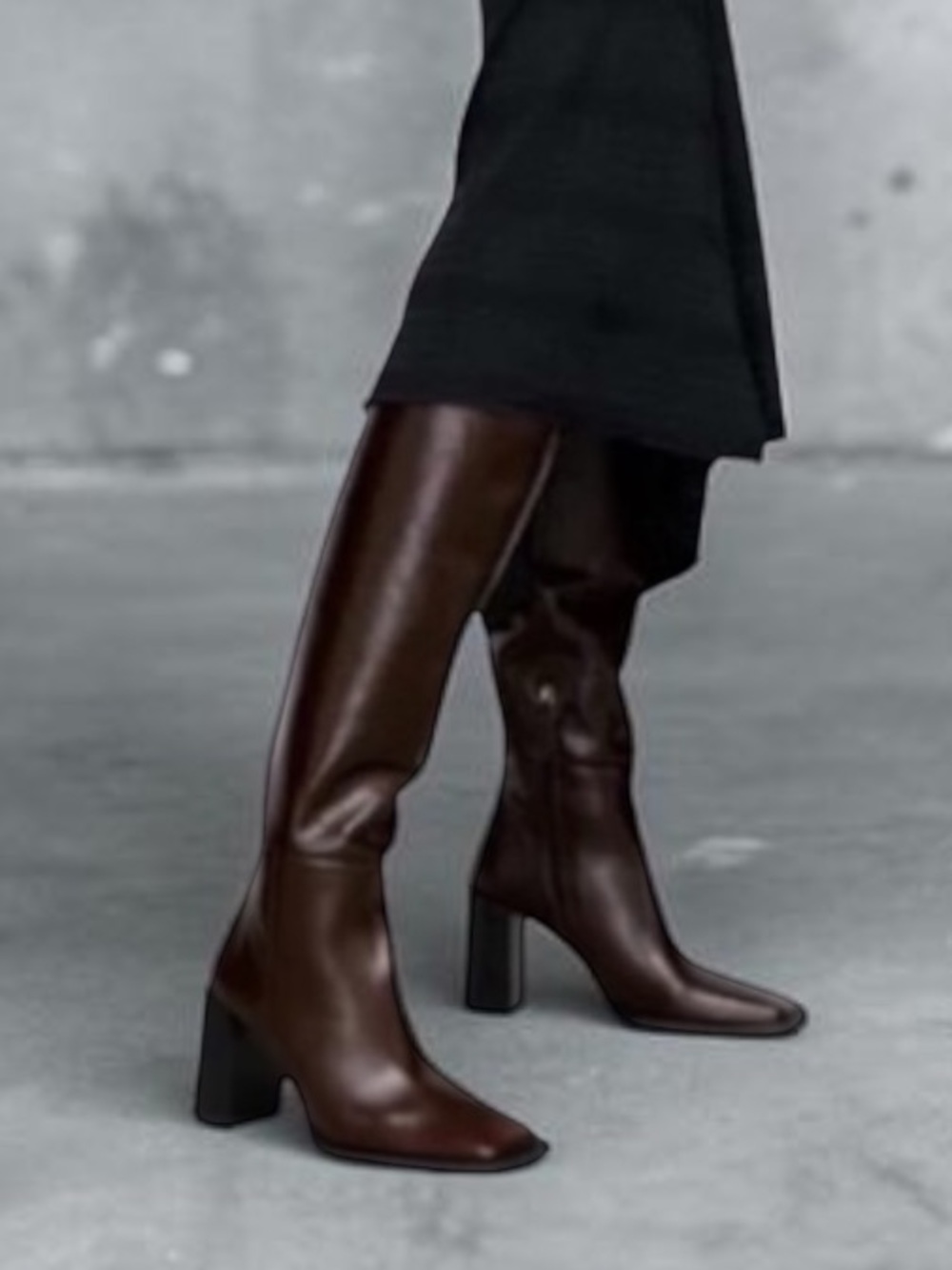 ZARA LEATHER HEELED OVER-THE-KNEE BOOTS BURGUNDY Size 36
